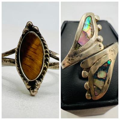 (2) Rings ft. Abalone & Tiger Eye — Size 6.5