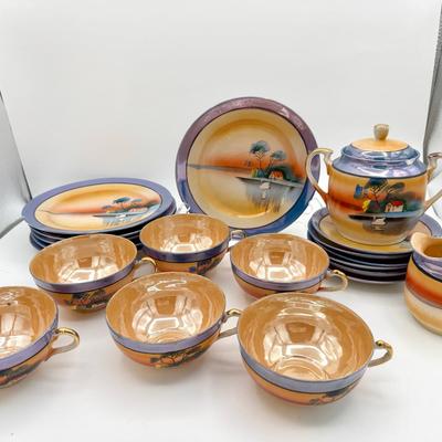 Piece Hand-Painted Japanese Tea Set – T. Tashiro Scenic Lustreware 