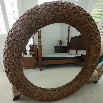 Circular Wicker Hanging Mirror 