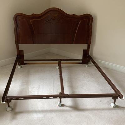 Dark Wood Headboard & Metal Bed Frame 