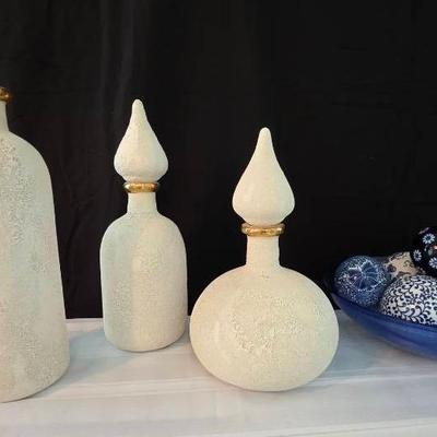 Blue Glass Bowl, Glazed Spheres And Vases