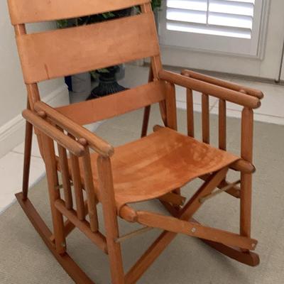 Vintage MCM Leather & Teak Foldable Rocking Chair!
