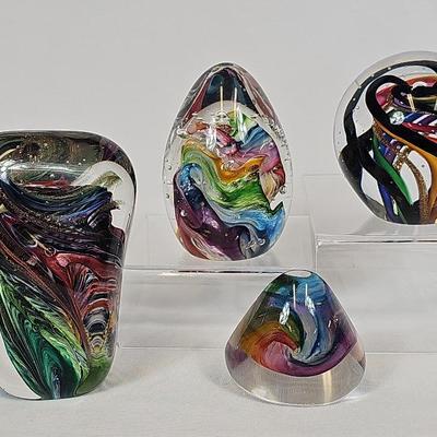Marilyn Kimble Holt Signed Art Glass Paperweights (4) #A606A