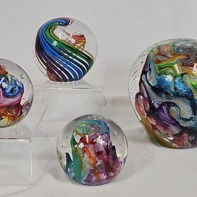 Marilyn Kimble Holt Signed Art Glass Paperweights (4) #A605A