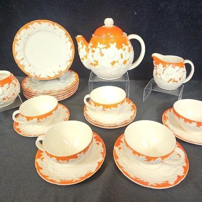 Vintage Moriyama Mori-Machi Hand Painted Orange Floral Tea Service Set (19)