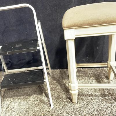 Easy Reach 2 Step Stool (1) + Cushioned Barstool (1)