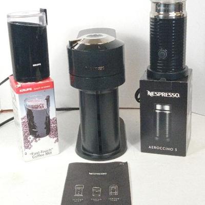 Nespresso Machine (1), Nespresso 'Aeroccino 3' (1)+ Krups Coffee Grinder (1)