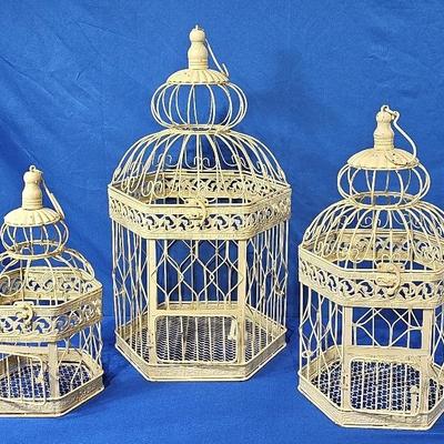 Richland Vintage Ivory Metal Birdcages (3) #D1012B