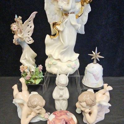 Sankyo Angel Music Box (1) & Porcelain Angel Decor (6)