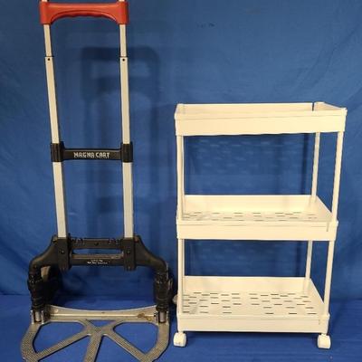 Magna Cart Small Hand Truck (1) + Small Plastic 3 Tiered Cart On Casters (1)