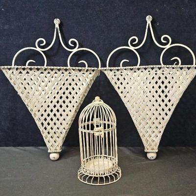 Metal Wall Pockets (2) + Small Metal Birdcage (1)