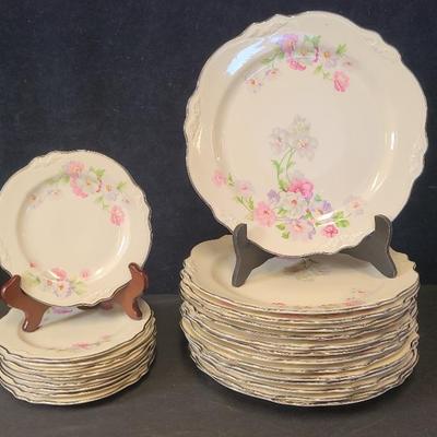 Homer Laughlin "Virginia Rose" China Salad (9) + Dinner (14) Plates