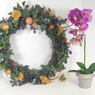 Blueberry Harvest Wreath (1) + Artificial Orchid (1)