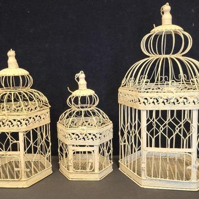 Richland Vintage Ivory Metal Birdcages (3) #D1009B