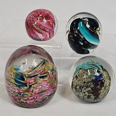 Josh Simpson Signed (2) + Signed (2) Art Glass Paperweights 