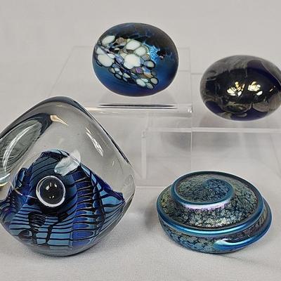 Robert Eickholt Signed (1) + Art Glass Paperweights (3)