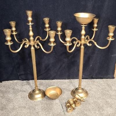 Gold Tone Floor Candelabra Pair W/Extra Pieces (8)