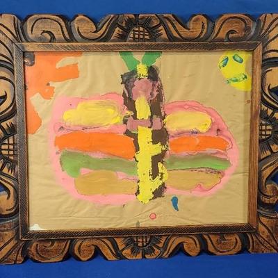 Decorative Ornate Wood Frame W/Abstract Painting