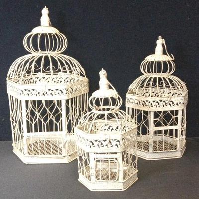 Richland Vintage Ivory Metal Bird Cages (3) # D1010BDEC