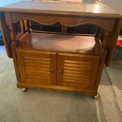 Wooden Drop-Leaf Rolling Kitchen Cart