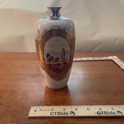 Antique Royal Bayreuth Bavaria Porcelain Vase – Gilded Scene with Turkeys