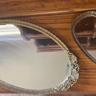 Set of Two Ornate Tabletop Mirrors with Metal Frames