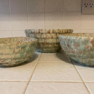 Set of Three Glazed Ceramic Mixing Bowls