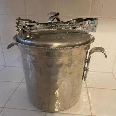 Hammered Aluminum Ice Bucket with Lid and Tongs