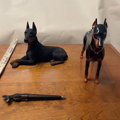 Set of Doberman Figurines and Pen