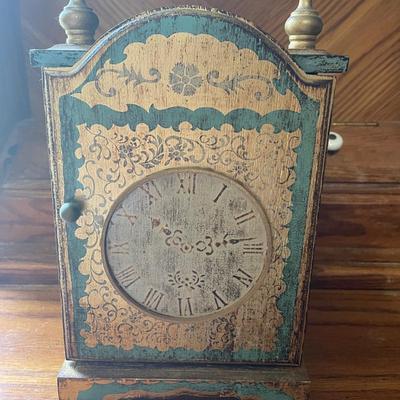 Wooden Miniature Chest with Clock Motif, Made in Japan