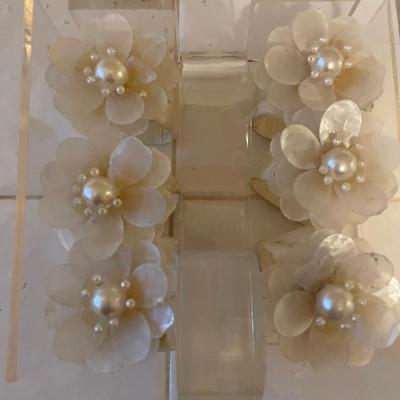 Set of Six Pearl-Embellished Flower Napkin Rings