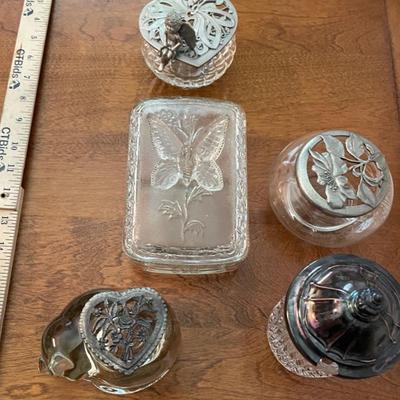 Collection of Glass and Metal Decorated Dresser Jars