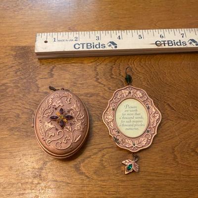 Two Vintage Copper Frames with Photographs and Embellishments