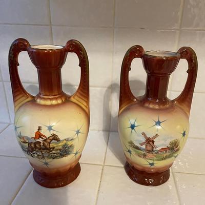 Pair of Czech-Made Double-Handled Decorative Vases