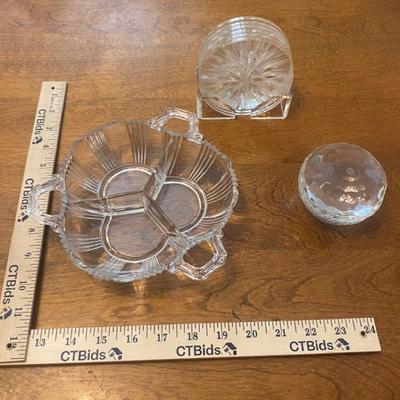 Small Set of Cut Glass Organizers and Decorative Coasters