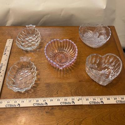 Collection of Five Shaped Glass and Crystal Bowls