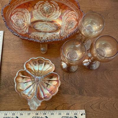 Carnival Glass Collection with Bowls and Goblets