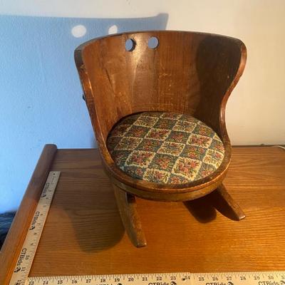 Small Antique Wooden Rocking Chair with Upholstered Seat