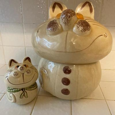 Two-Piece Ceramic Cat Cookie Jar and Matching Shaker