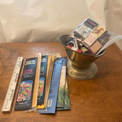 Lot of Vintage Matchboxes, Incense Sticks, and Brass Container