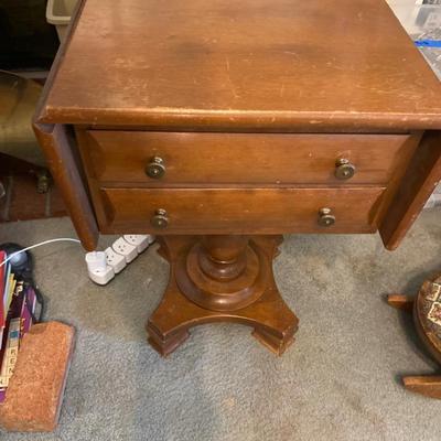Wood Drop-Leaf Pedestal Table With Drawers