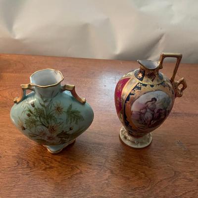Antique Austrian Ewer & Limoges Martial Redon Vase – Hand-Painted Porcelain Pair
