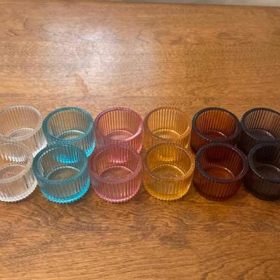 Set of 12 Multicolored Ribbed Glass Tealight Holders