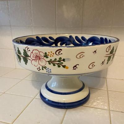 Hand-Painted Ceramic Pedestal Bowl With Floral Motif