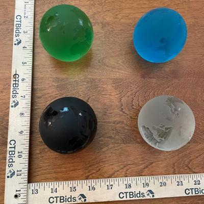 Set of Four Colorful Glass Sphere Globe Paperweights
