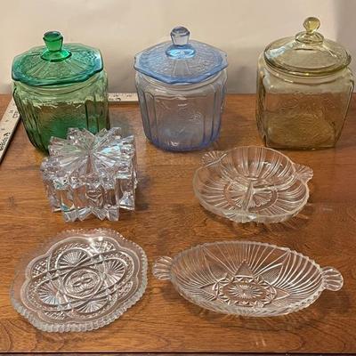 Collection of Vintage Glass Containers and Bowls