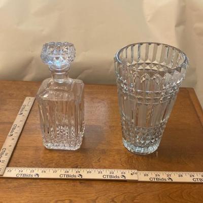 Crystal Decanter with Stopper and Crystal Vase