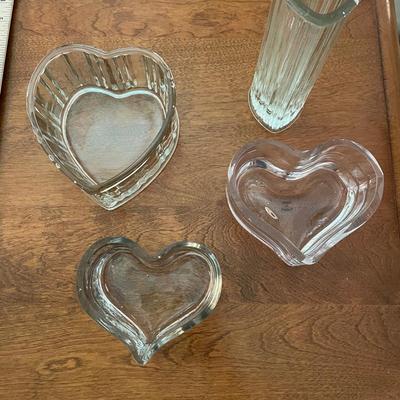 Set of Four Heart-Shaped Glass Decor Items