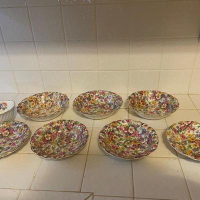 Set of Mixed Floral China Bowls by Royal Crown and Aynsley