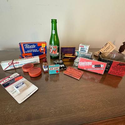 Vintage Medical & Personal Care Items – Mixed Lot with Gillette Razor, 7Up Bottle & More